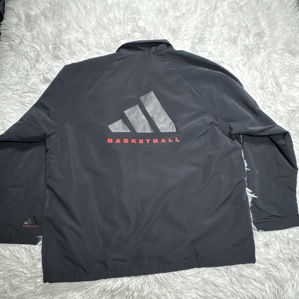 ADIDAS Basketball Warm up Jacket Large Black Track Snap Button Training $140 New